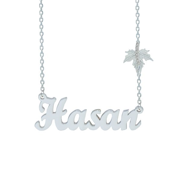 Gümüş Çınar Yapraklı İsimli Kolye