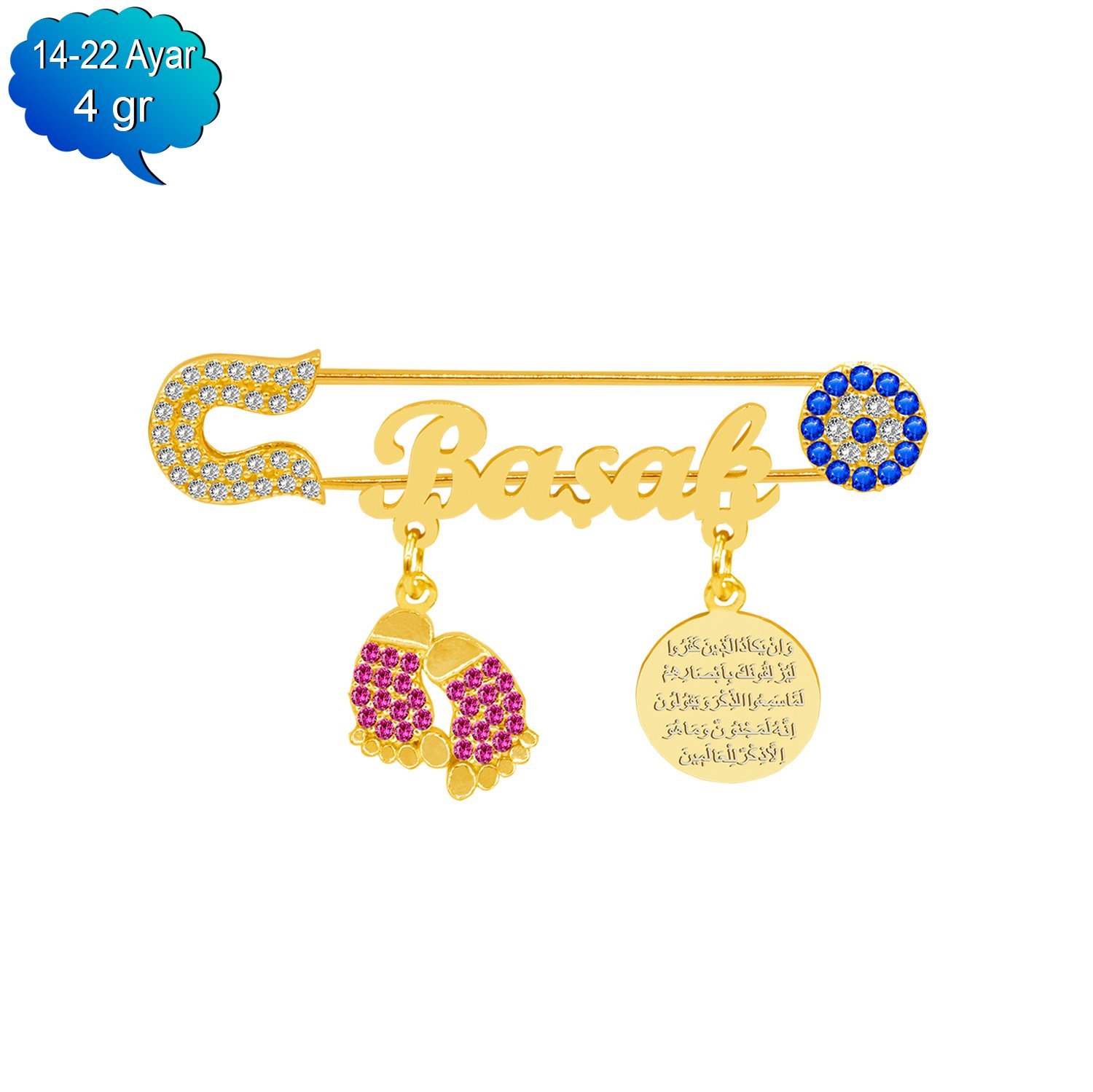 14, 22 Ayar Altın İsimli Kız Bebek İğnesi