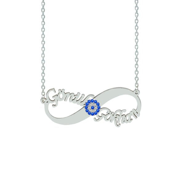 Gümüş Nazarlı Sonsuzluk İki İsimli Kolye