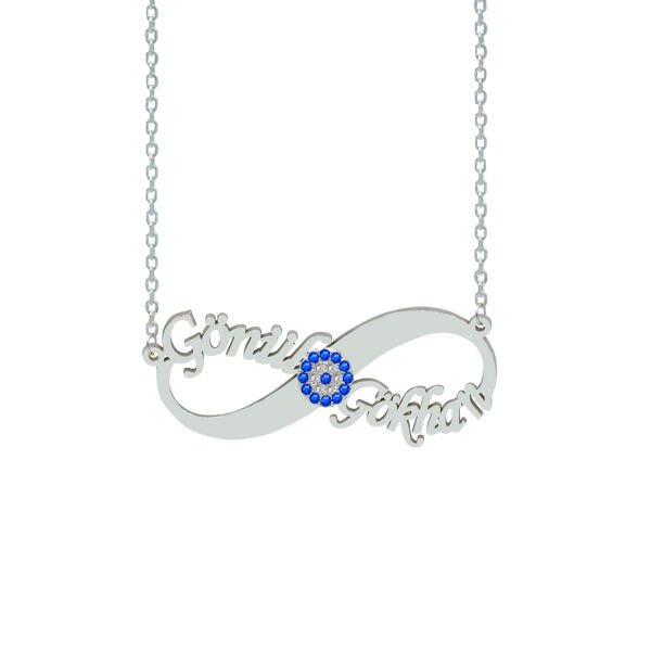 Gümüş Nazarlı Sonsuzluk İki İsimli Kolye