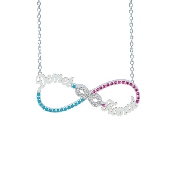 Gümüş Taşlı Sonsuzluk İki İsimli Kolye