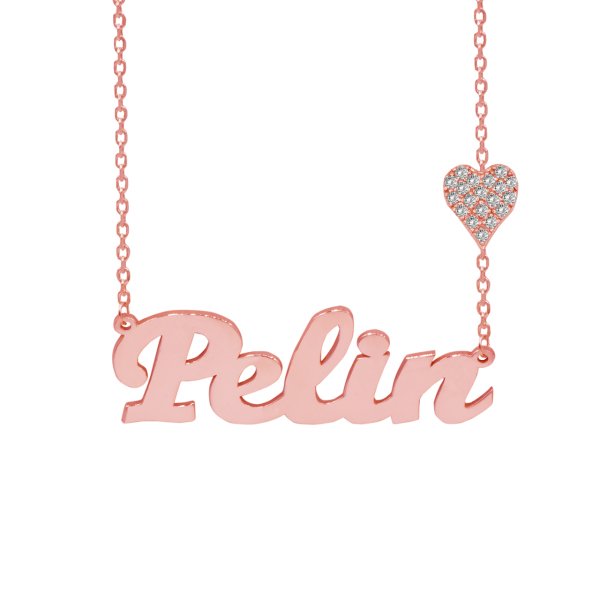 Gümüş  Taşlı Kalpli İsimli Kolye