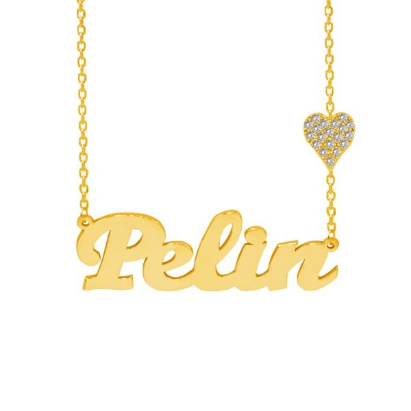 Gümüş  Taşlı Kalpli İsimli Kolye