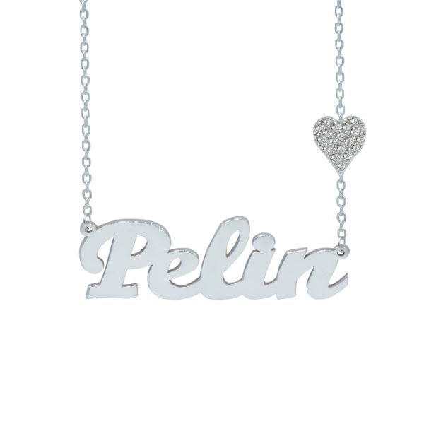 Gümüş  Taşlı Kalpli İsimli Kolye