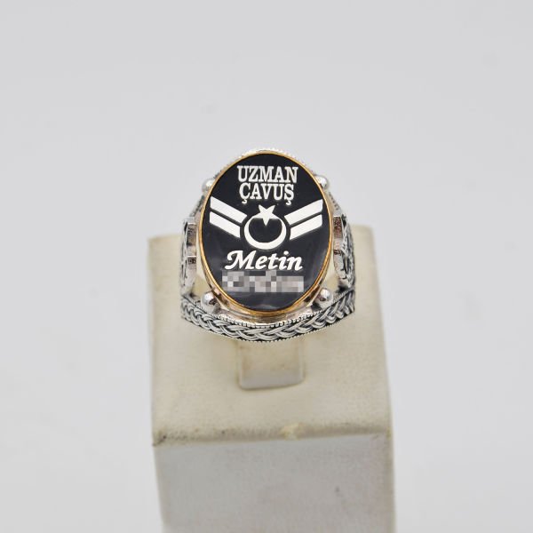 Gümüş Ayyıldız Tasarım Mineli İsimli Erkek Yüzük