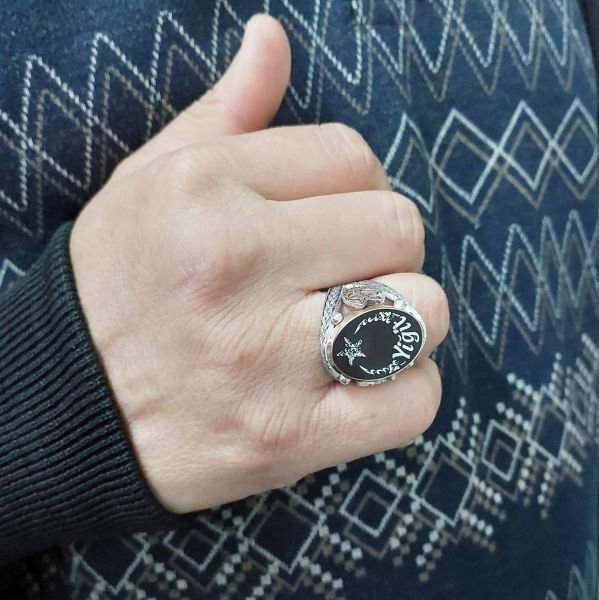 Gümüş Ayyıldız Tasarım Mineli İsimli Erkek Yüzük