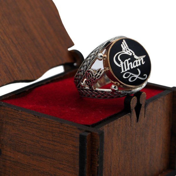 Gümüş Özel Tasarım Tuğralı İsimli Erkek Yüzük