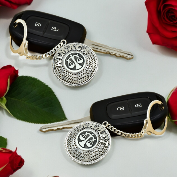 Gümüş Adalet Terazi Logolu Telkari İsimli Anahtarlık