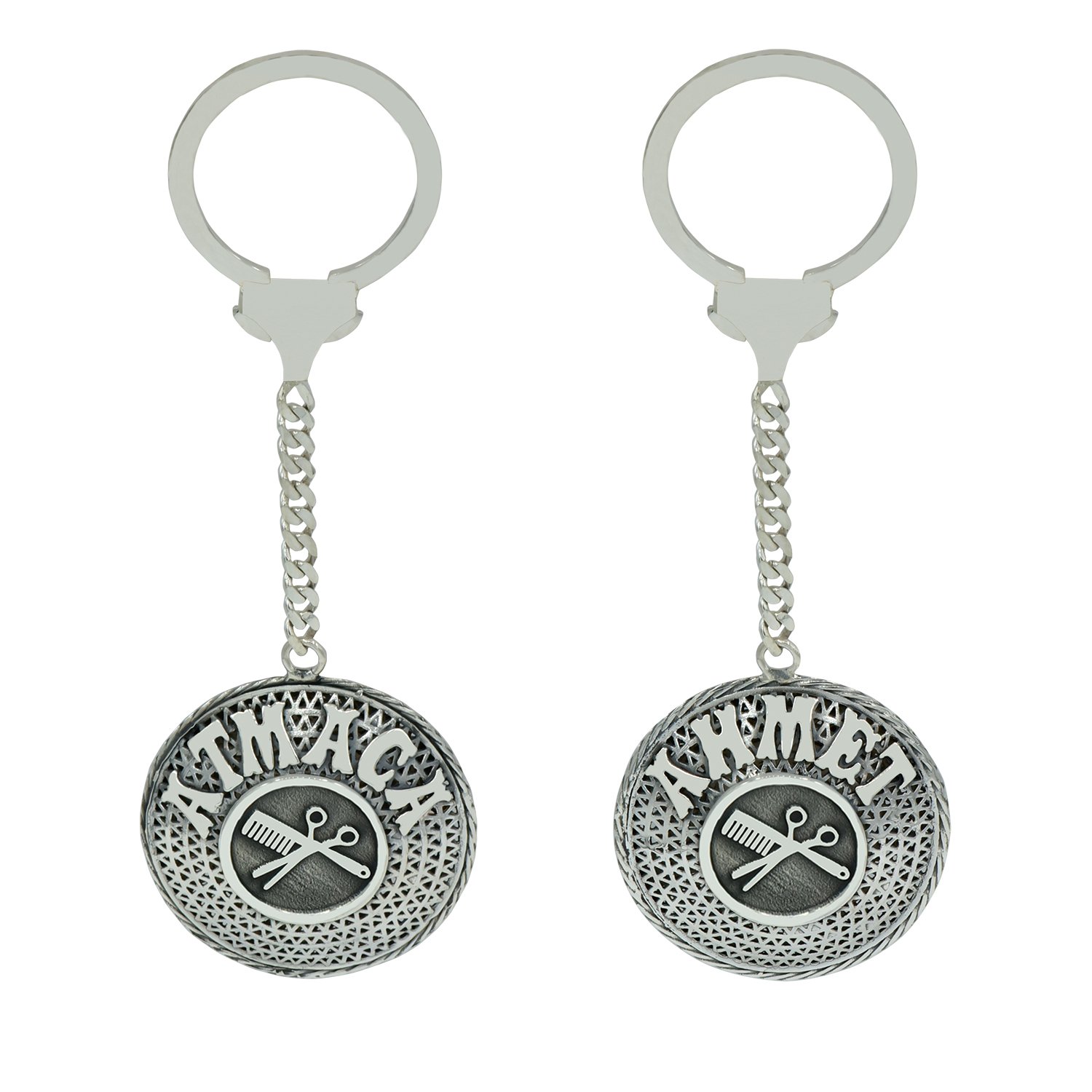 Gümüş Berber Kuaför Logolu Telkari İsimli Anahtarlık