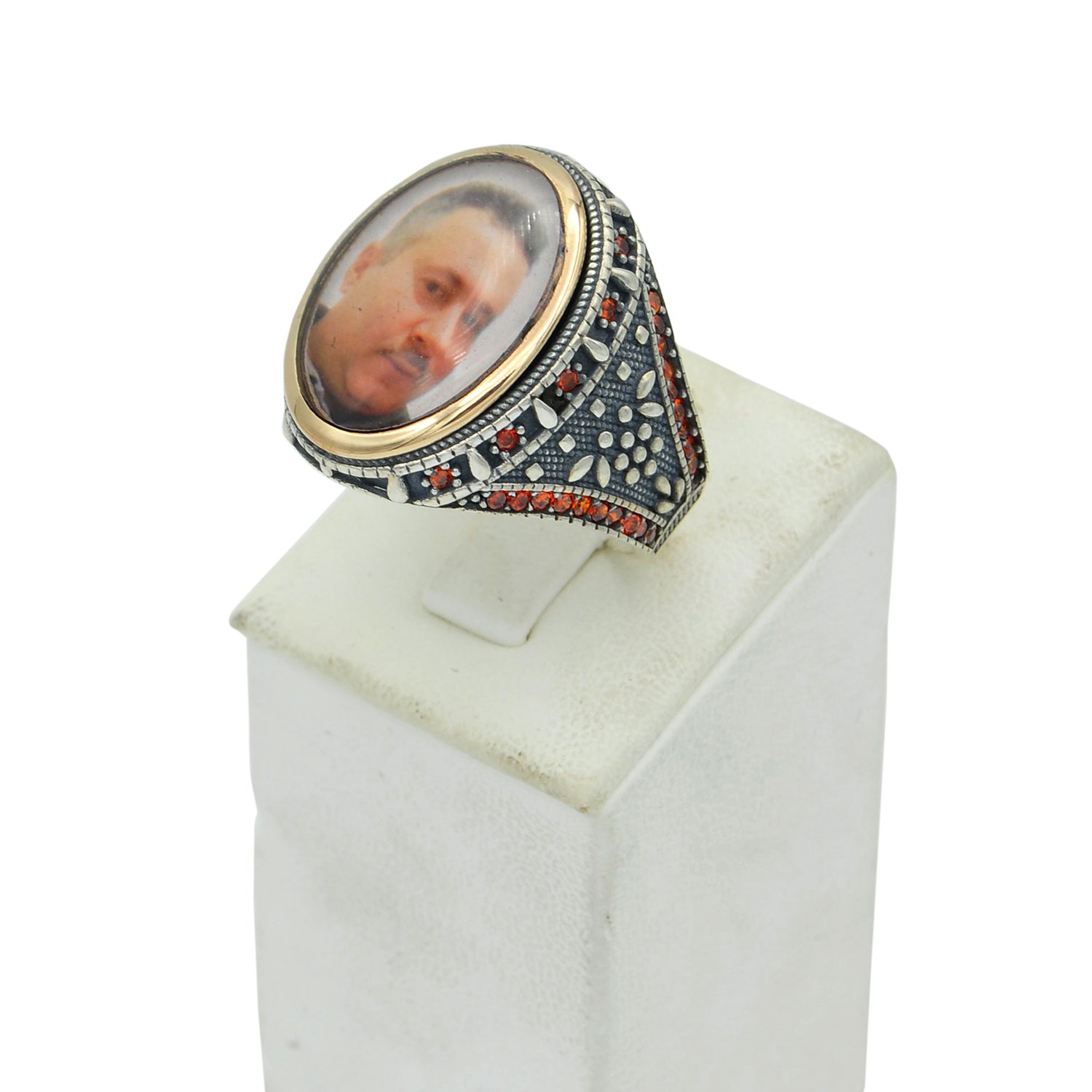 Gümüş Özel Tasarım Mineli Resimli Erkek Yüzük