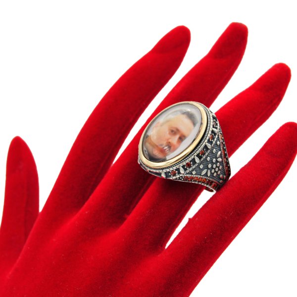 Gümüş Özel Tasarım Mineli Resimli Erkek Yüzük