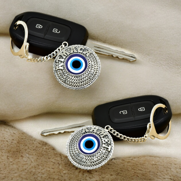 Gümüş Nazar Boncuklu Telkari İsimli Anahtarlık