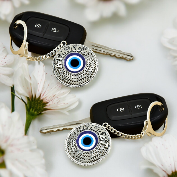 Gümüş Nazar Boncuklu Telkari İsimli Anahtarlık