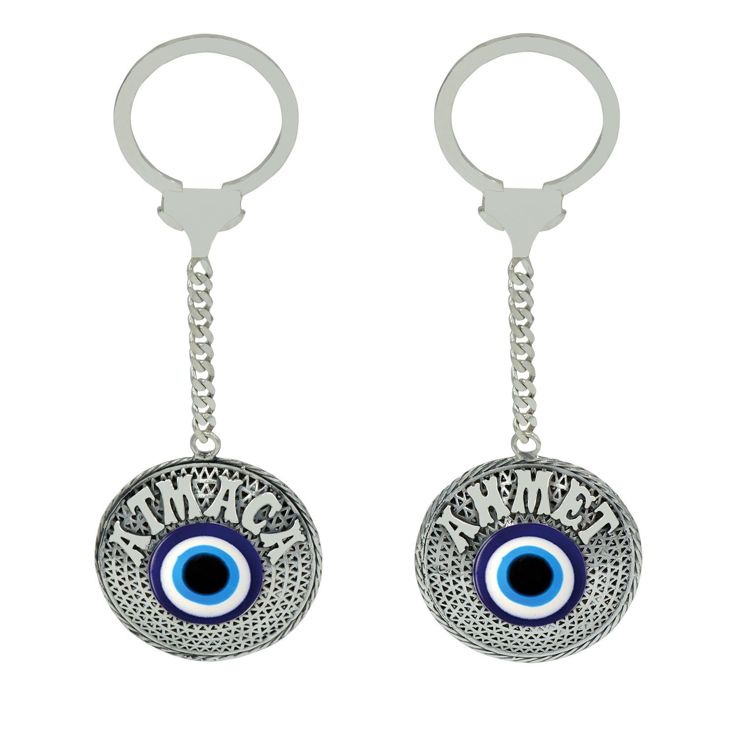 Gümüş Nazar Boncuklu Telkari İsimli Anahtarlık