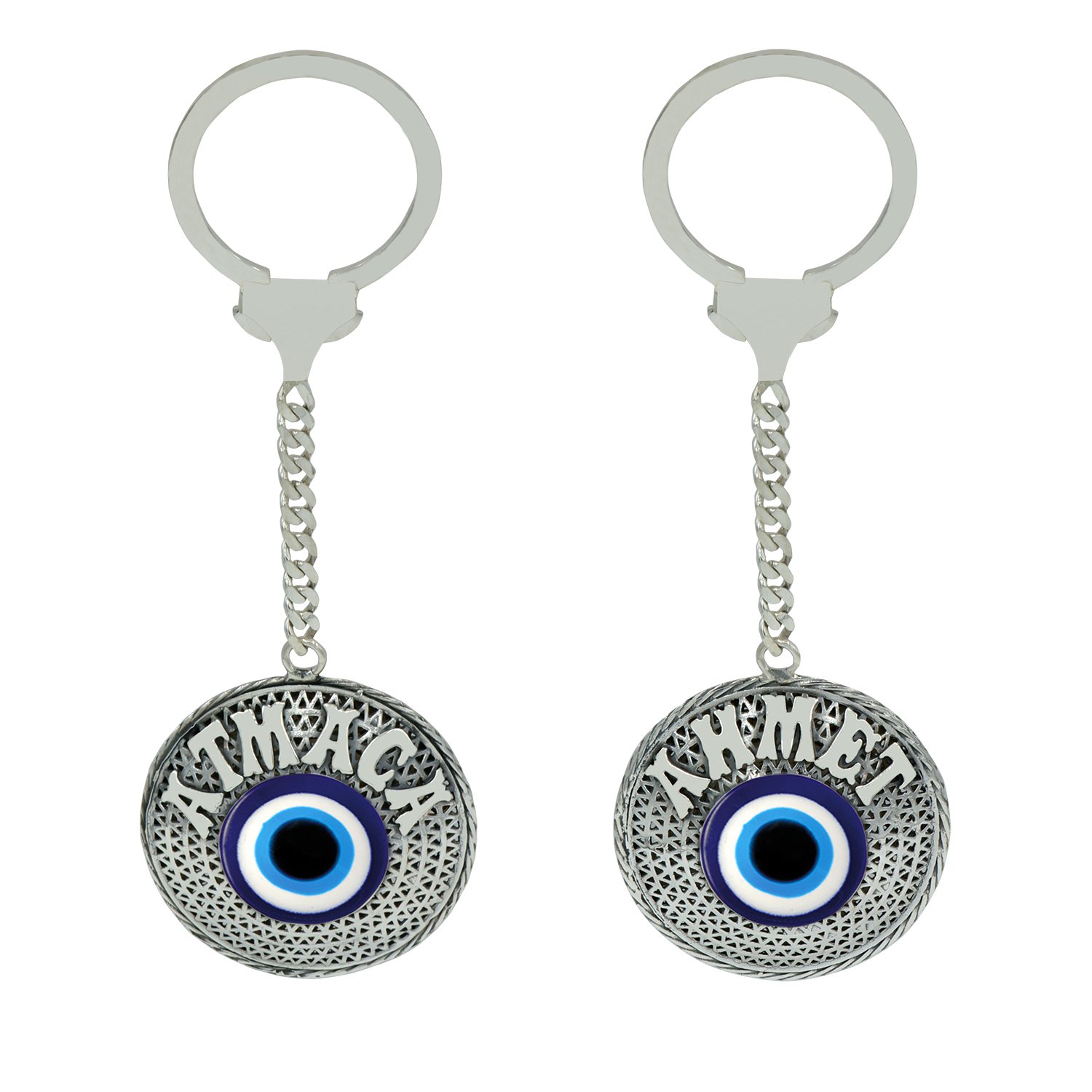 Gümüş Nazar Boncuklu Telkari İsimli Anahtarlık