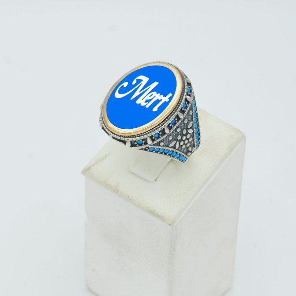 Gümüş Özel Tasarım Mineli İsimli Erkek Yüzük