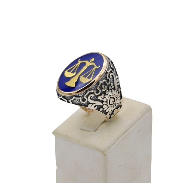 Gümüş Özel Tasarım Adalet Terazisi Erkek Yüzük