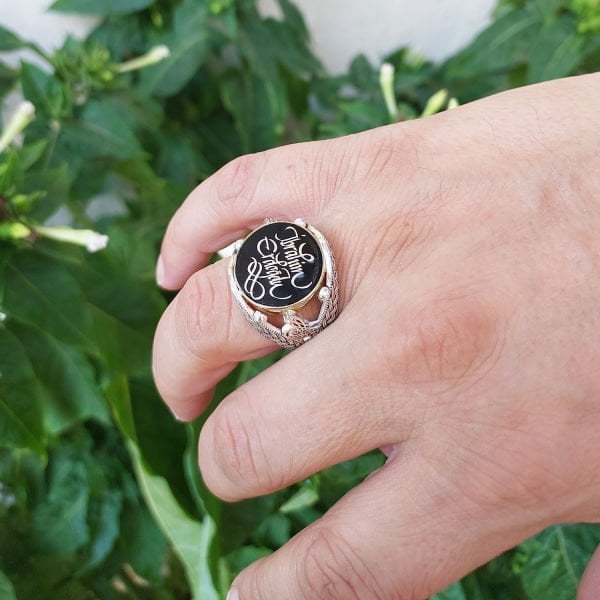 Gümüş Tuğralı Hat Yazılı İsimli Erkek Yüzük