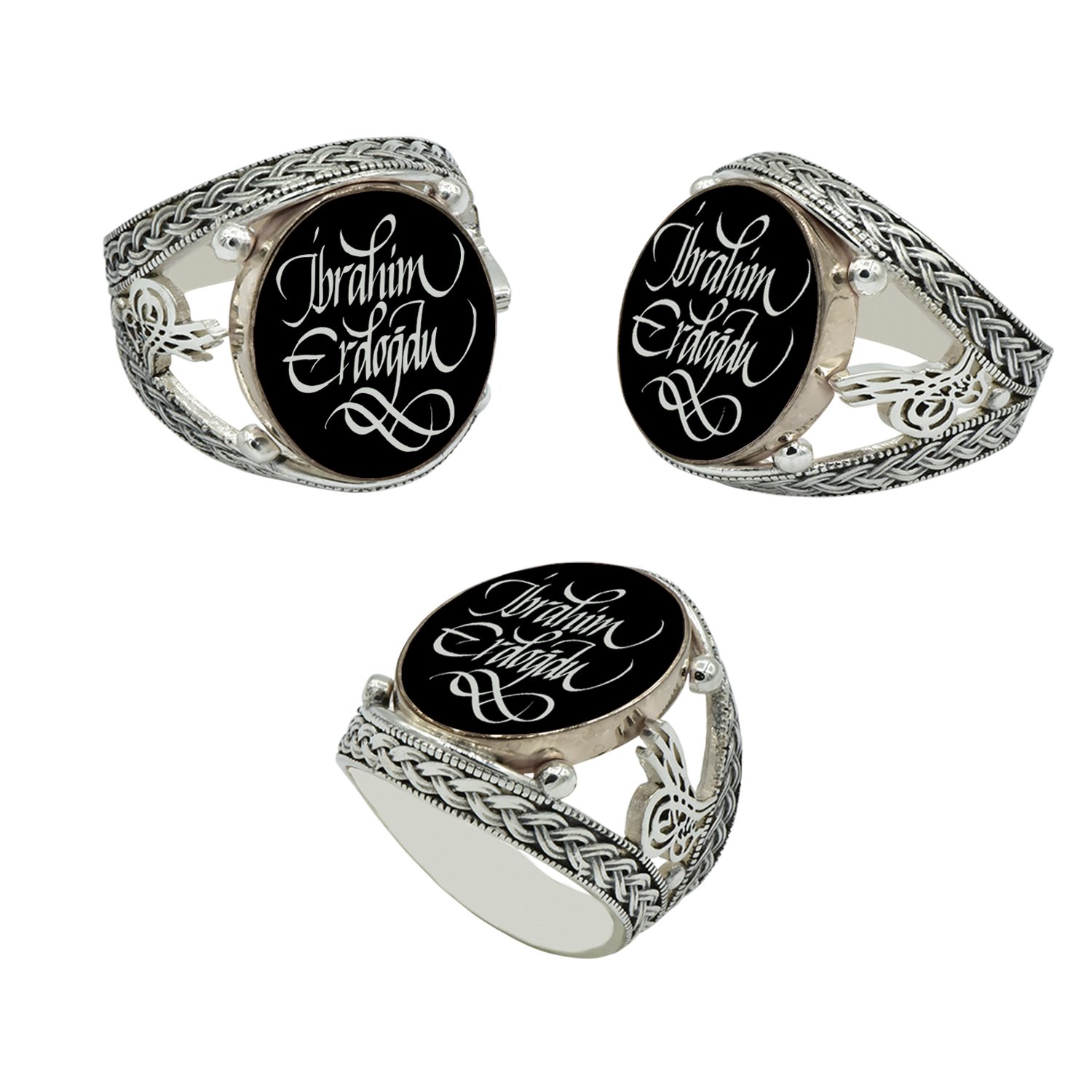 Gümüş Tuğralı Hat Yazılı İsimli Erkek Yüzük