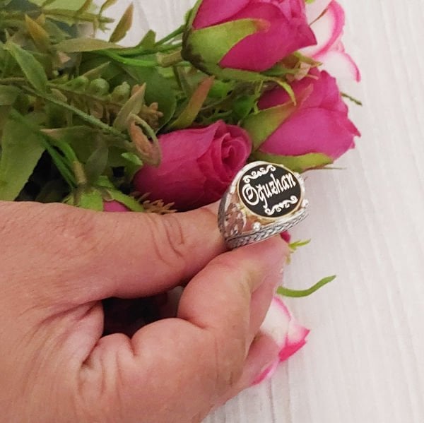 Gümüş Çift Başlı Kartal Mineli İsimli Erkek Yüzük