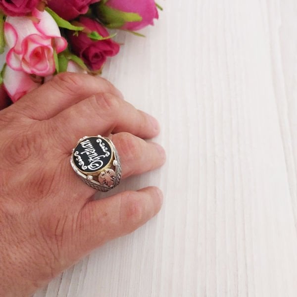 Gümüş Çift Başlı Kartal Mineli İsimli Erkek Yüzük