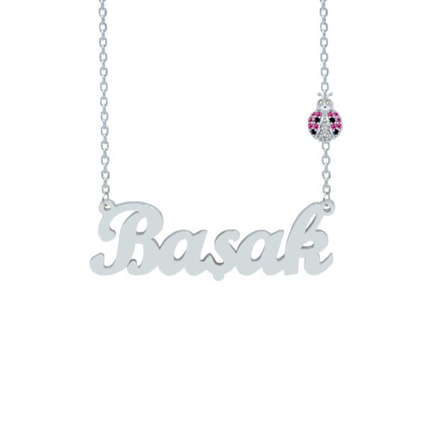 Gümüş Uğur Böcekli İsimli Kolye