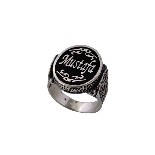 Gümüş Özel Tasarım Mineli İsimli Erkek Yüzük