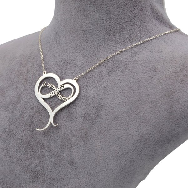 Gümüş Kalpli Sonsuzluk Tarihli İsimli Kolye