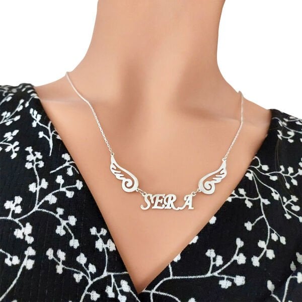 Gümüş Melek Kanatlı İsimli Kolye