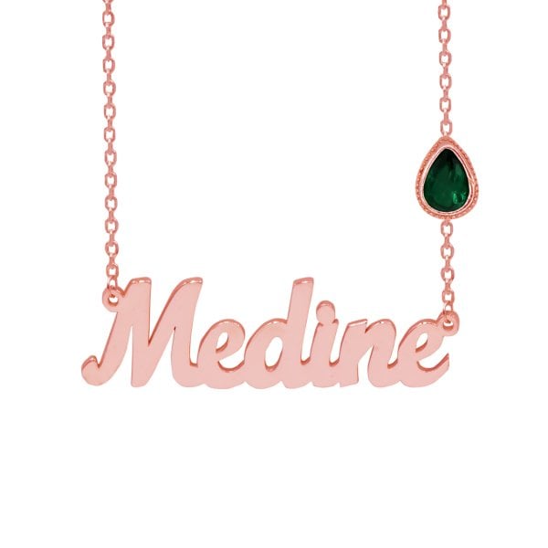Gümüş Damla Yeşil Taşlı İsimli Kolye