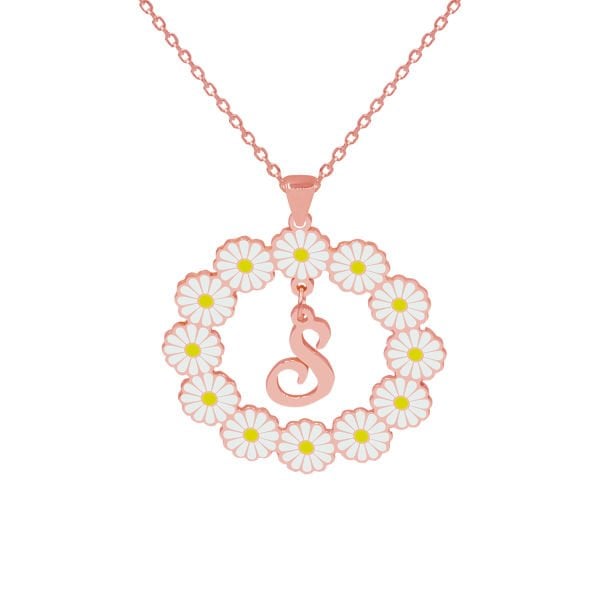 Gümüş Yuvarlak Papatya Harfli Kolye