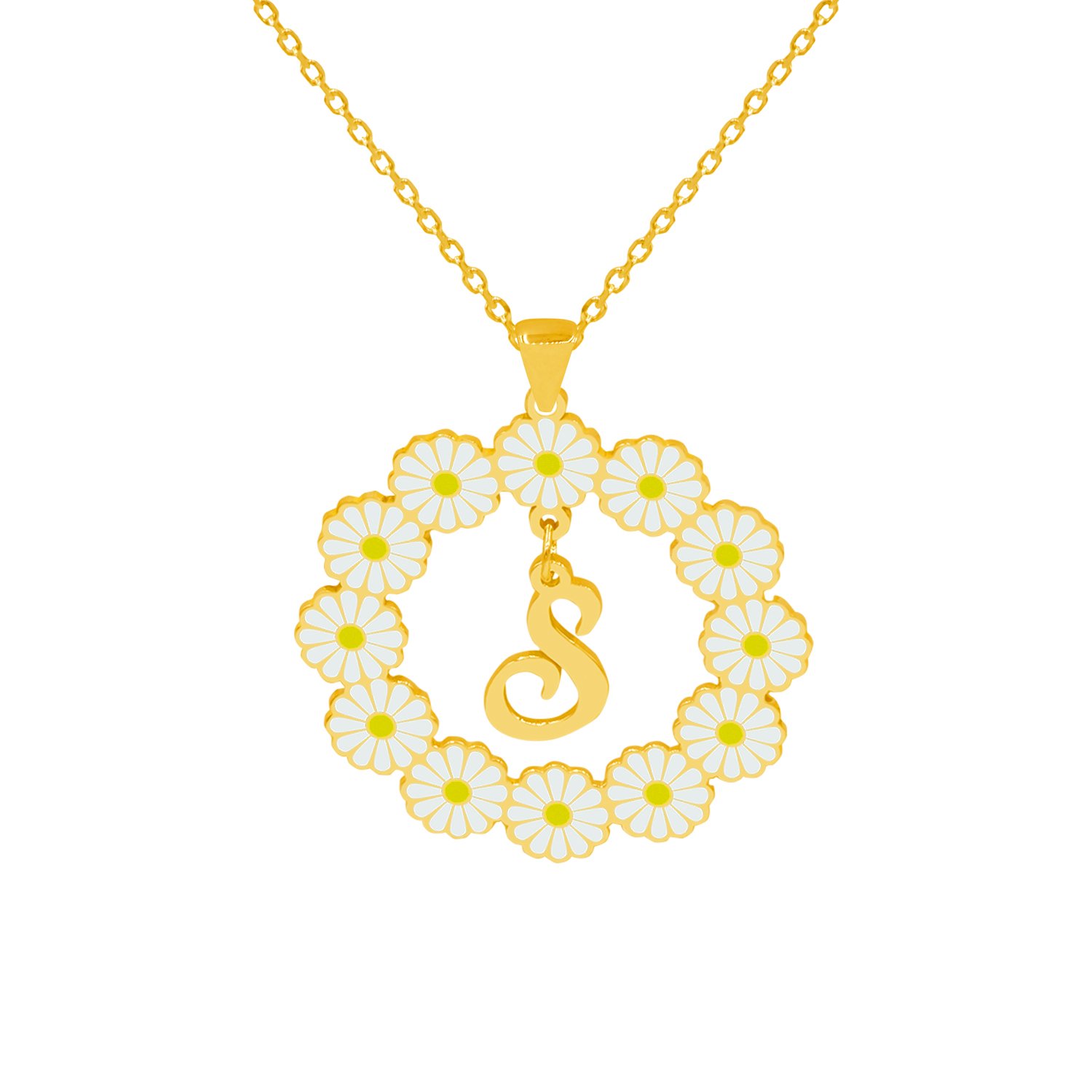 Gümüş Yuvarlak Papatya Harfli Kolye