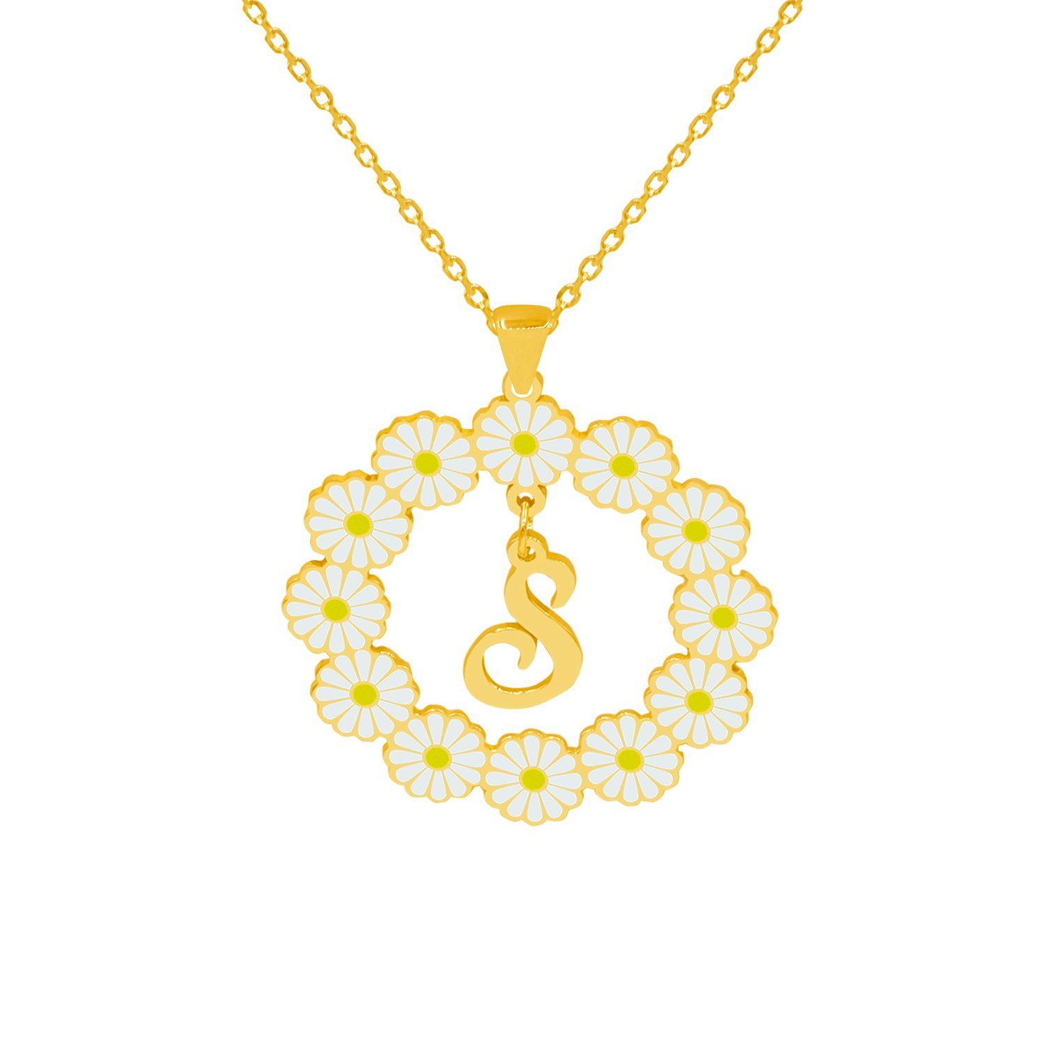 Gümüş Yuvarlak Papatya Harfli Kolye