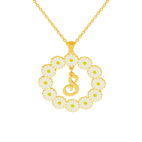 Gümüş Yuvarlak Papatya Harfli Kolye