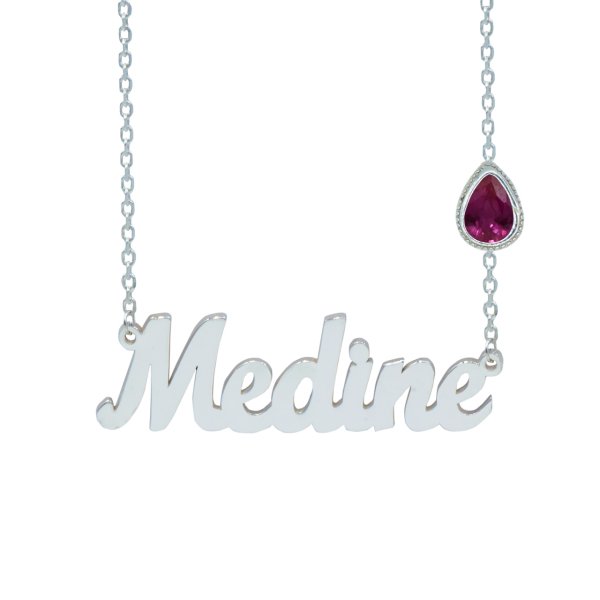 Gümüş Rubi Taşlı İsimli Kolye