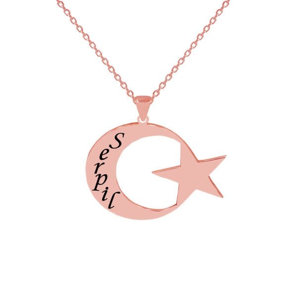 Gümüş Ay Yıldızlı İsimli Kolye