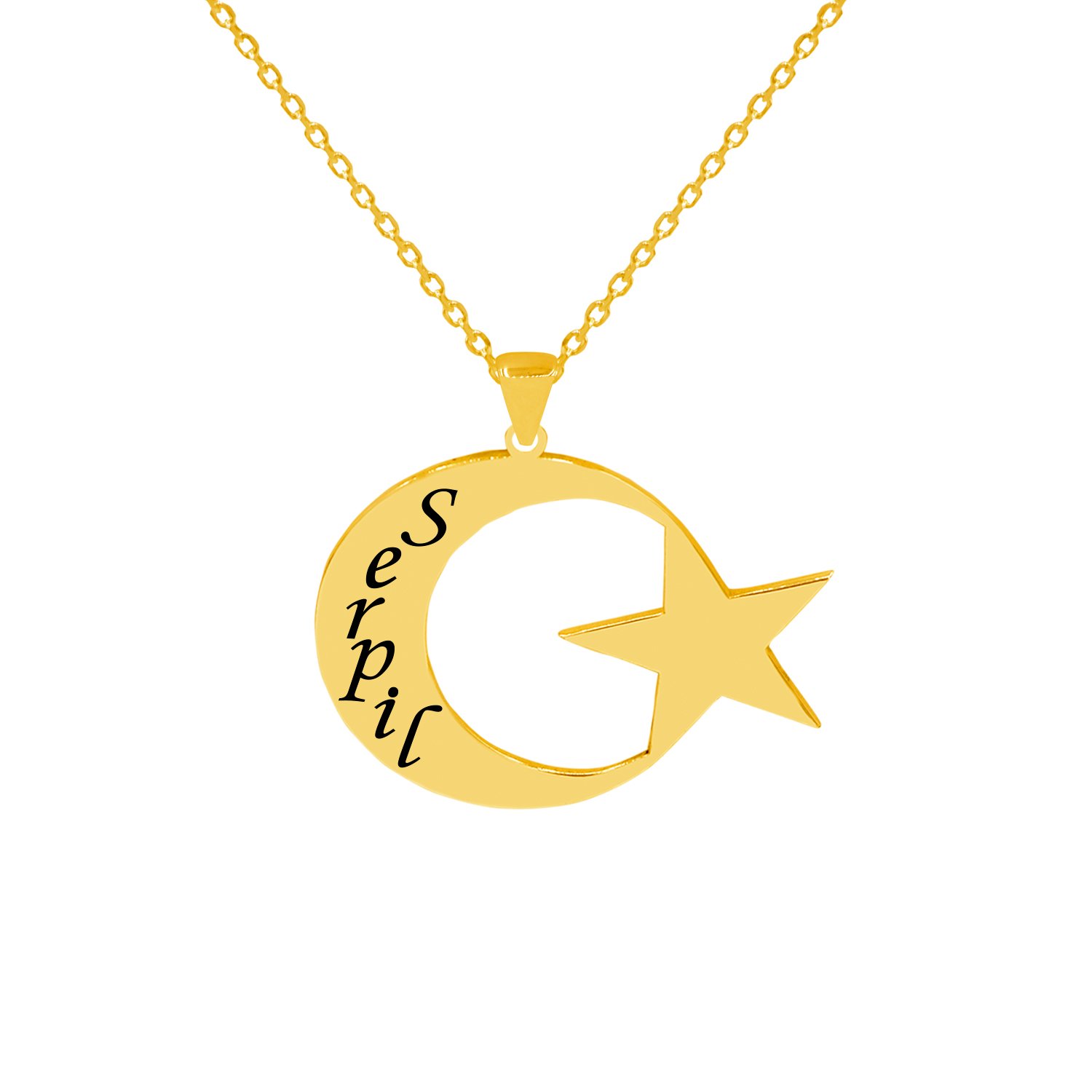 Gümüş Ay Yıldızlı İsimli Kolye