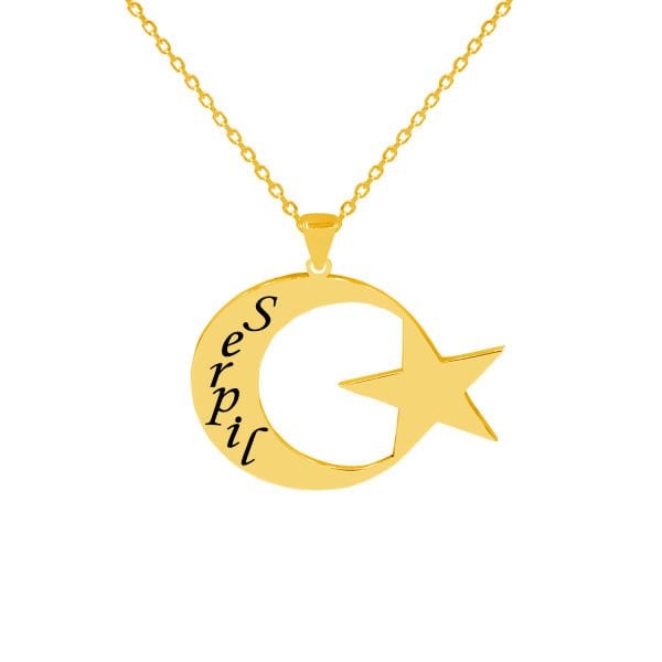 Gümüş Ay Yıldızlı İsimli Kolye