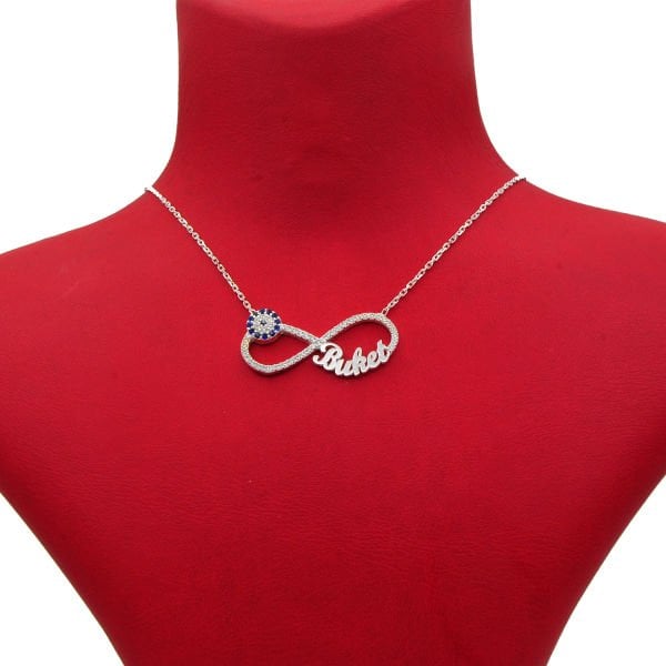 Gümüş Taşlı Nazarlı Sonsuzluk İsimli Kolye