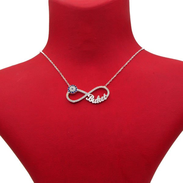 Gümüş Taşlı Nazarlı Sonsuzluk İsimli Kolye