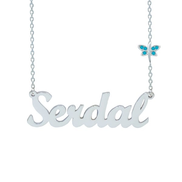 Gümüş Turkuaz Taşlı Yusufçuk İsimli Kolye