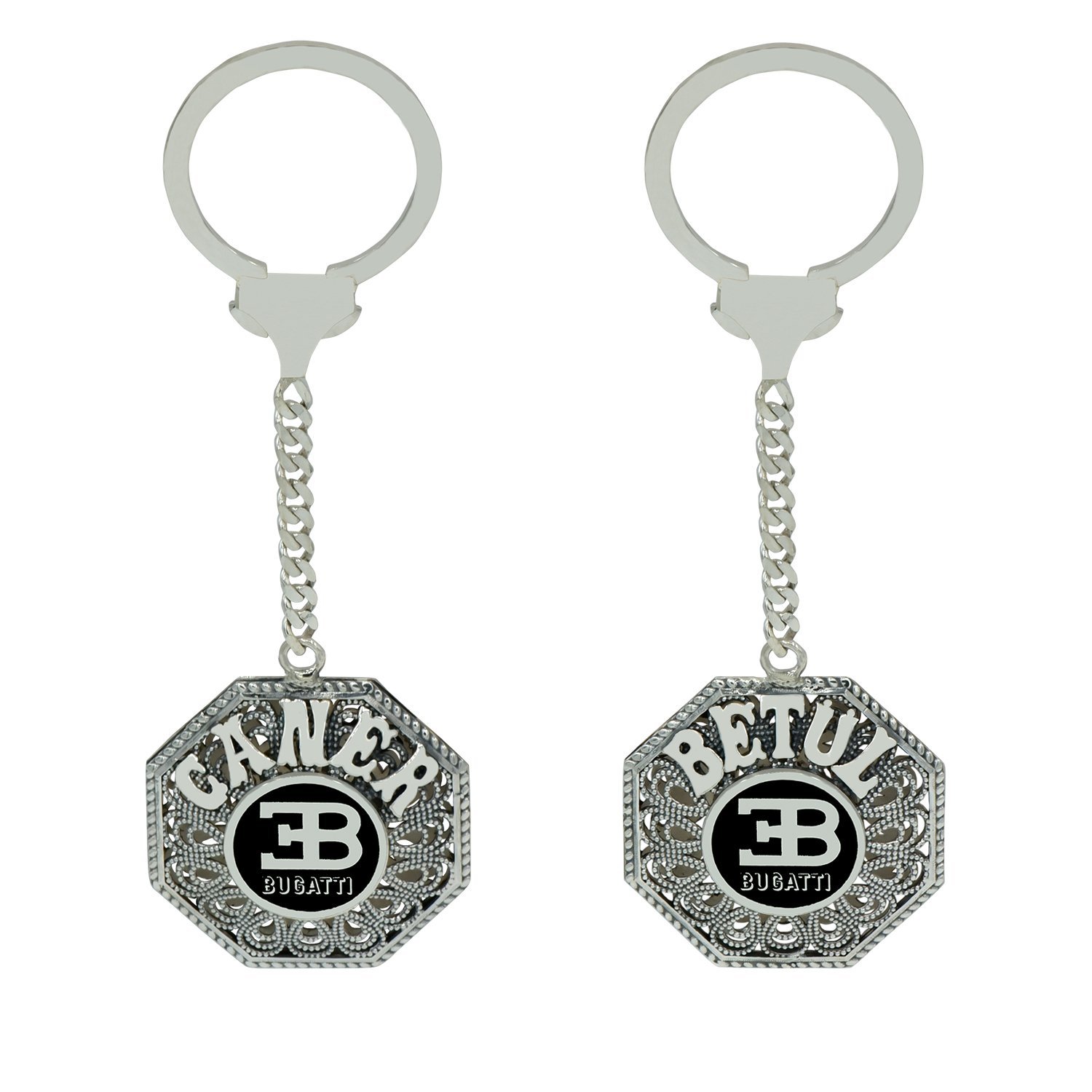 Gümüş Bugattı Logolu Telkari İsimli Anahtarlık