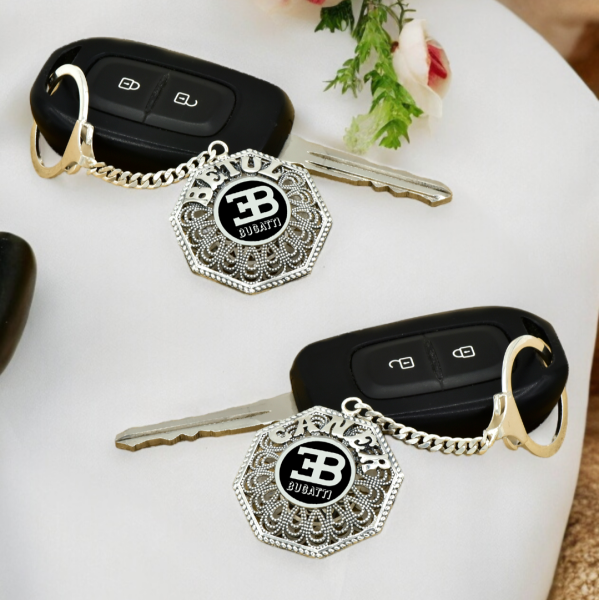 Gümüş Bugattı Logolu Telkari İsimli Anahtarlık