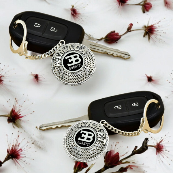 Gümüş Bugatti Armalı Telkari İsimli Anahtarlık