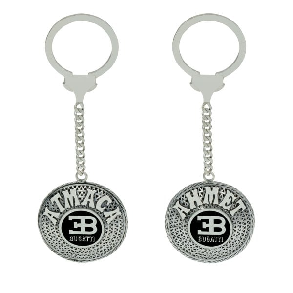 Gümüş Bugatti Armalı Telkari İsimli Anahtarlık