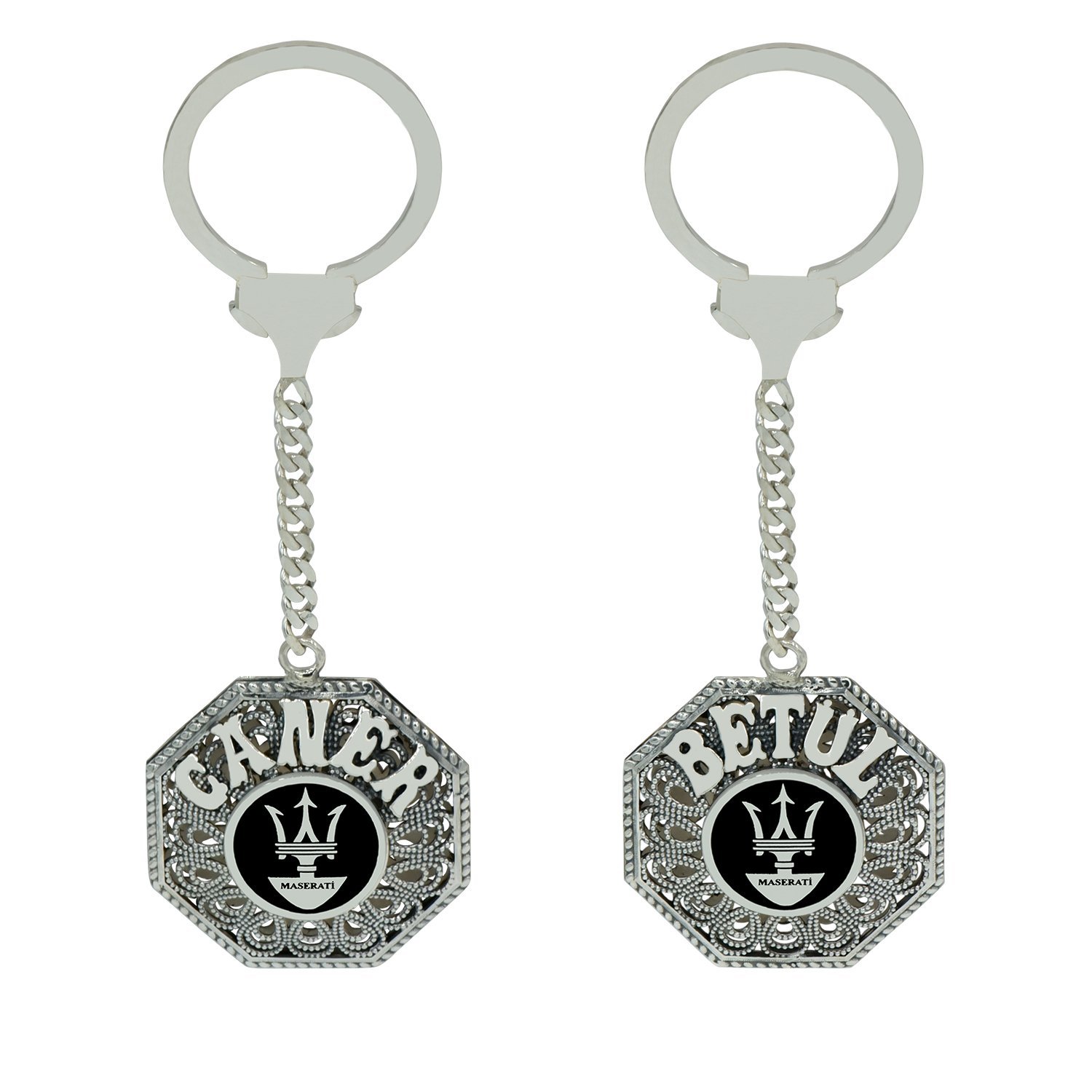Gümüş Maserati Logolu Telkari İsimli Anahtarlık