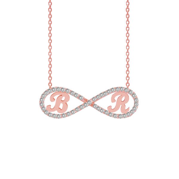 Gümüş Özel Tasarım Taşlı Sonsuzluk Harfli Kolye