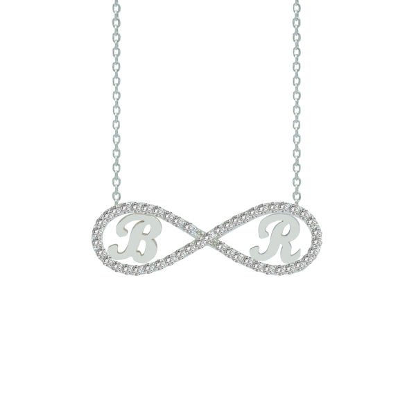 Gümüş Özel Tasarım Taşlı Sonsuzluk Harfli Kolye