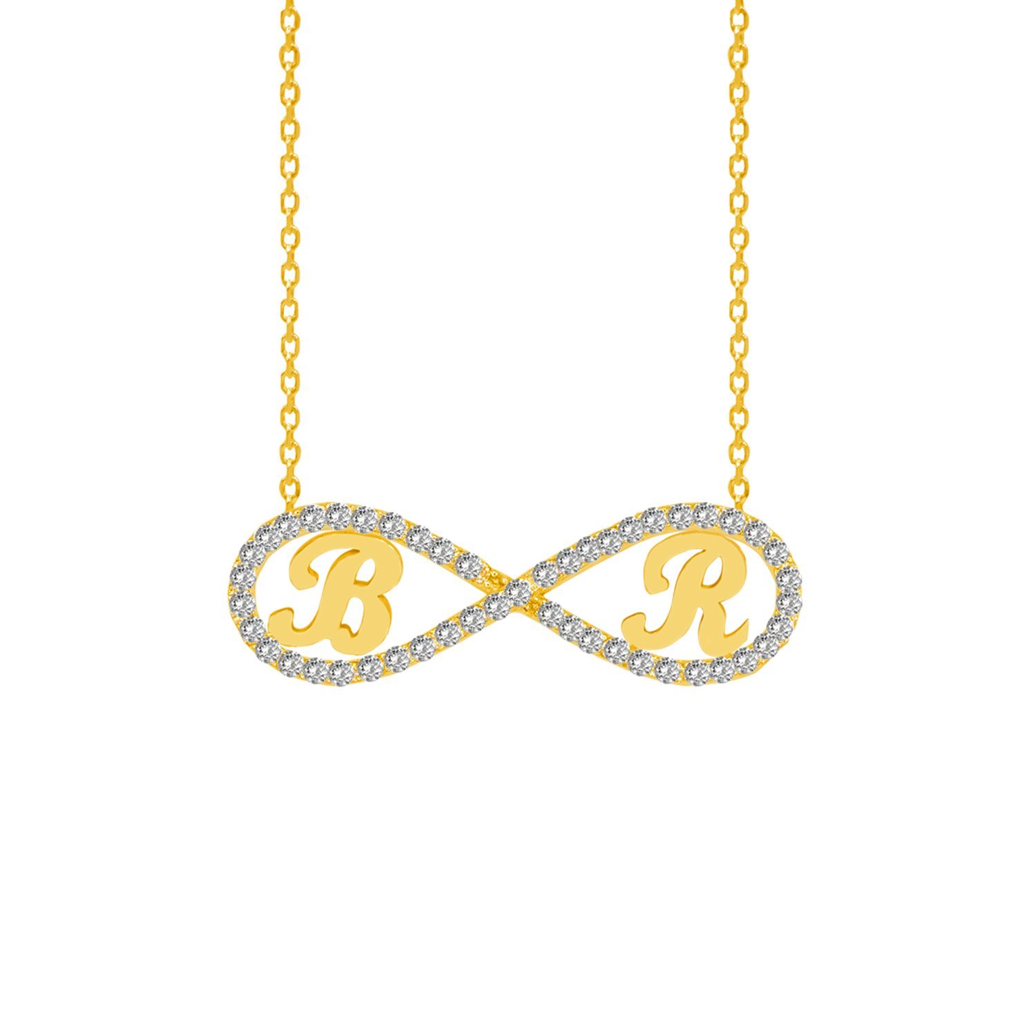 Gümüş Özel Tasarım Taşlı Sonsuzluk Harfli Kolye