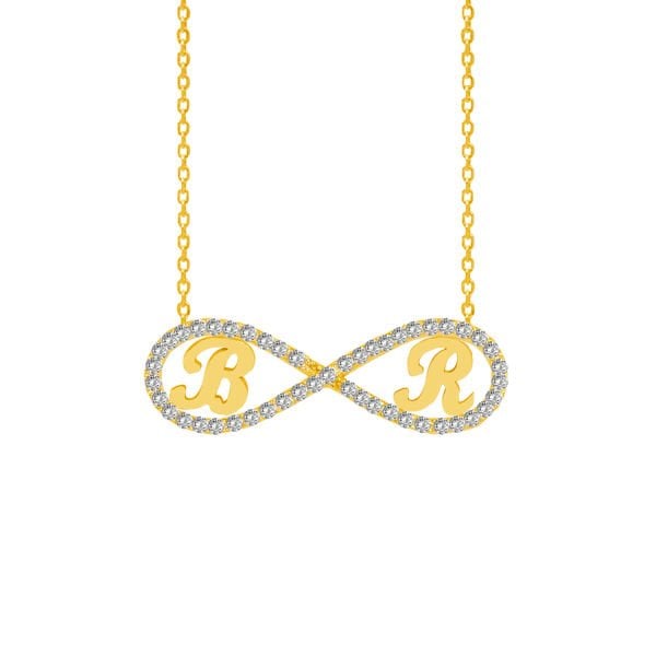 Gümüş Özel Tasarım Taşlı Sonsuzluk Harfli Kolye